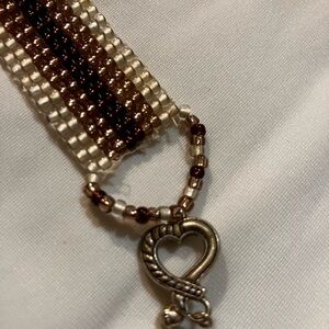 Beaded handmade loomed glass bead bracelet with heart clasp 6” wrist